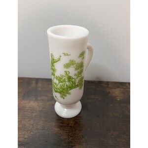 Vintage Avon Irish Coffee Espresso Mug Footed Pedestal Milk Glass Green 5”
